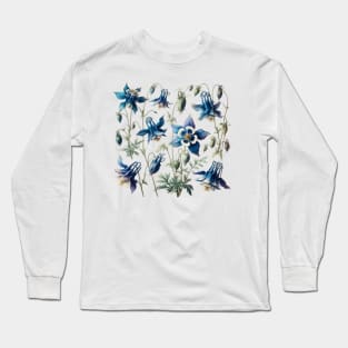 Blue columbine Flowers Vintage Botanical Long Sleeve T-Shirt